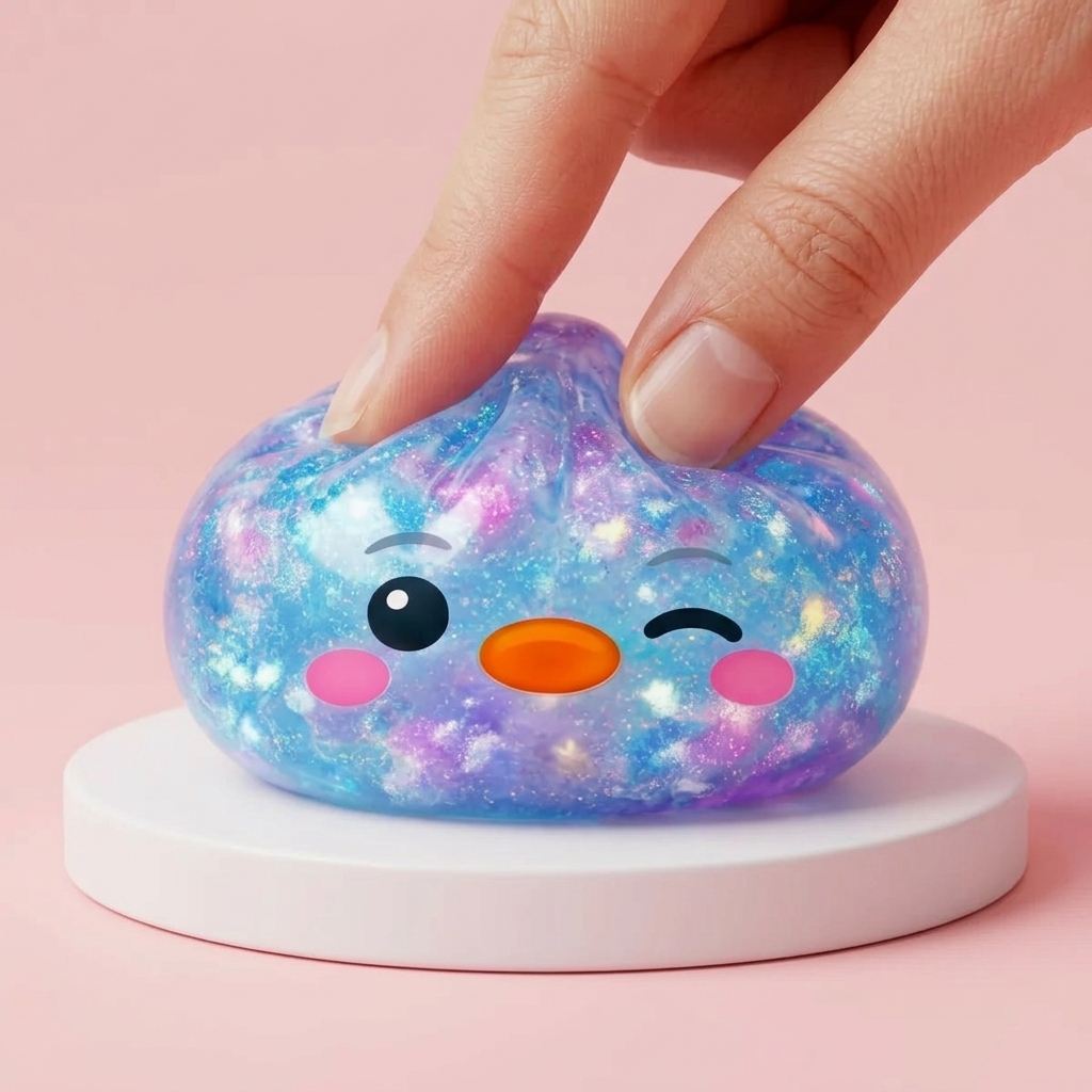 Dumpling Squishy Pingüino Azul Galaxy apretado, material squishy