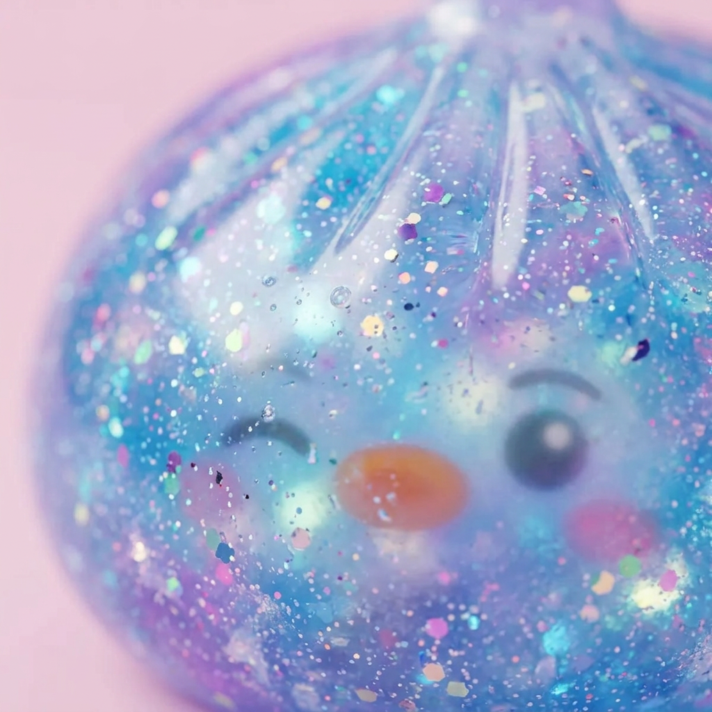 Dumpling Squishy Pingüino Azul Galaxy — primer plano macro de la textura