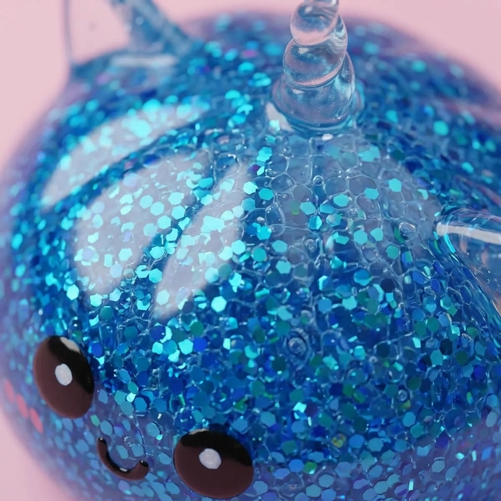 Dumpling Squishy Unicornio Azul Glitter — primer plano macro de la textura