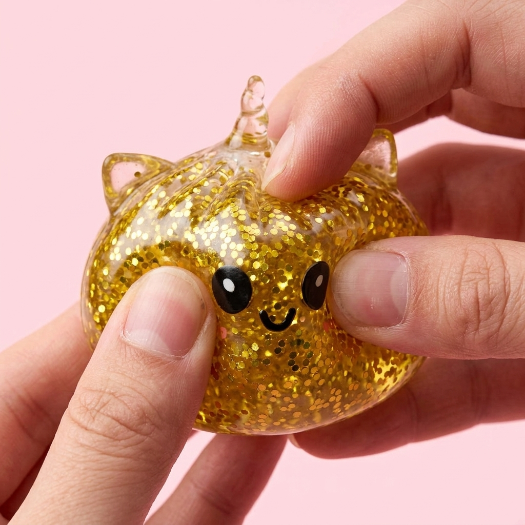 Dumpling Squishy Unicornio Glitter Dorado — efecto slow-rise, la espuma recupera su forma