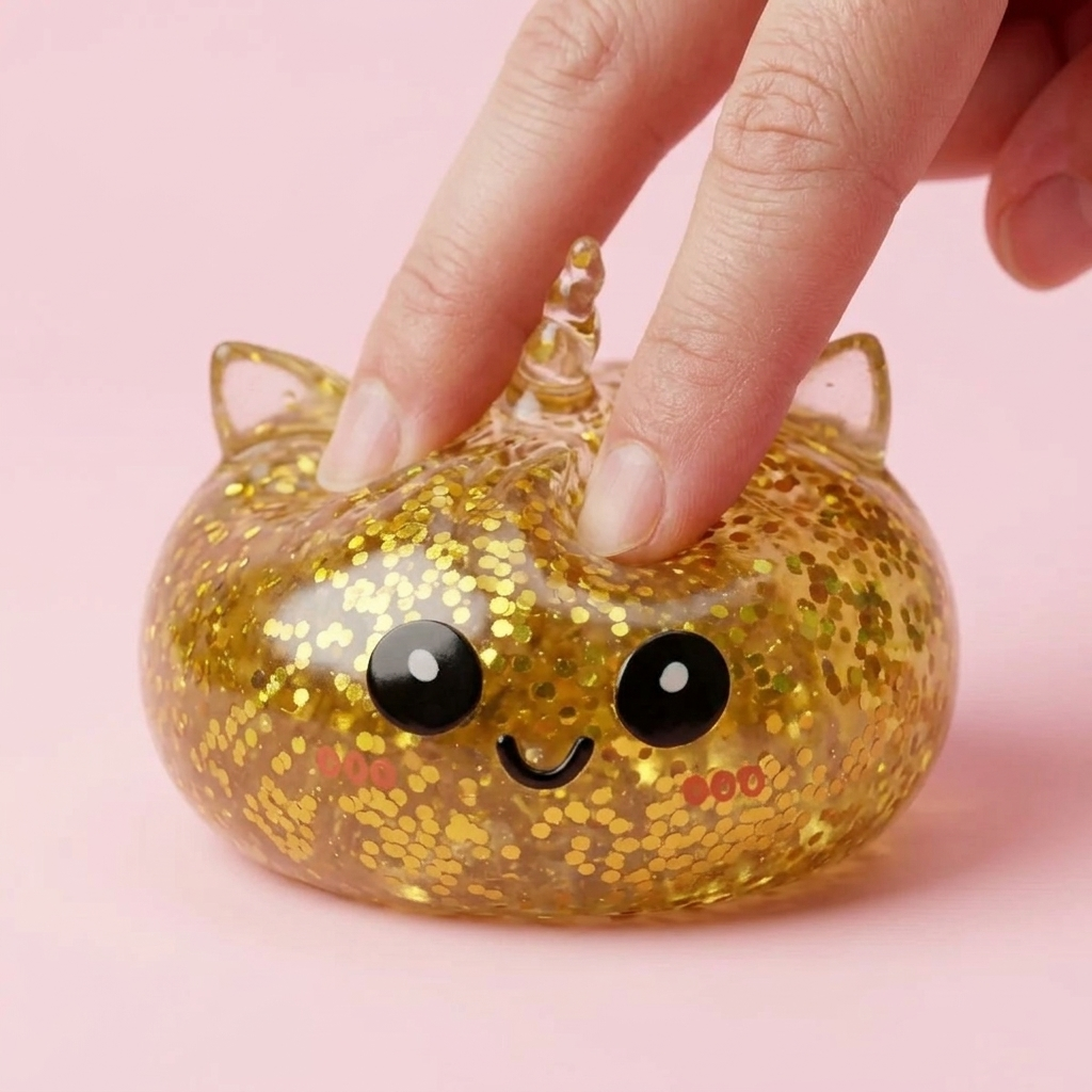 Dumpling Squishy Unicornio Glitter Dorado apretado, material squishy