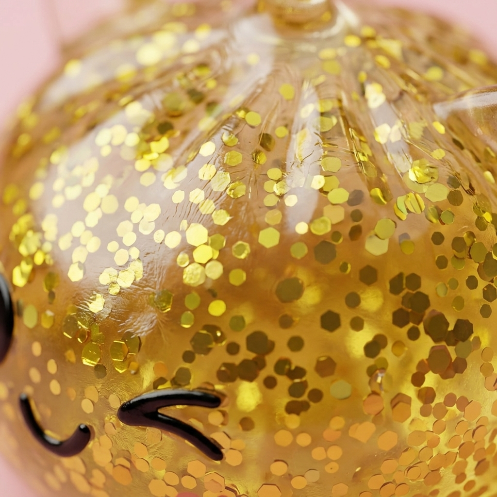 Dumpling Squishy Unicornio Glitter Dorado — primer plano macro de la textura