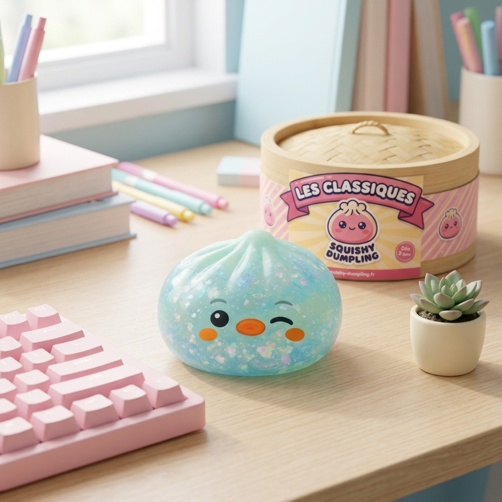 Squishy Dumpling Pingüino Verde Menta Escarchado en un ambiente de escritorio