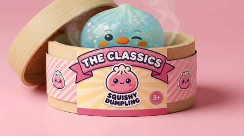 Squishy Dumpling Pingüino Verde Menta Escarchado en su cesta de vapor de bambú