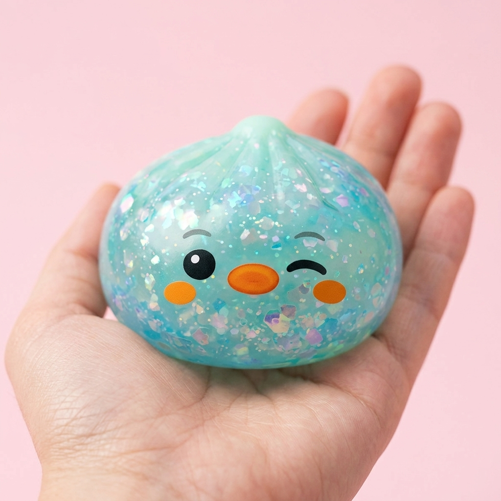 Squishy Dumpling Pingüino Verde Menta Escarchado en la mano, tamaño real
