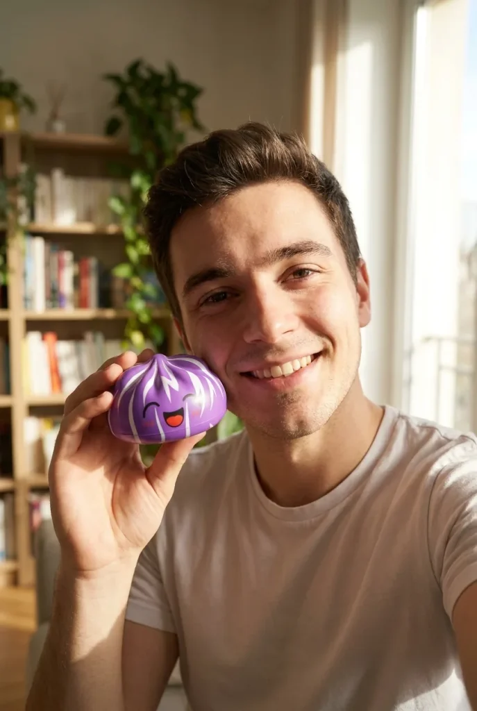 Squishy Dumpling Mystery Happy Faces Sorpresa cerca de la cara