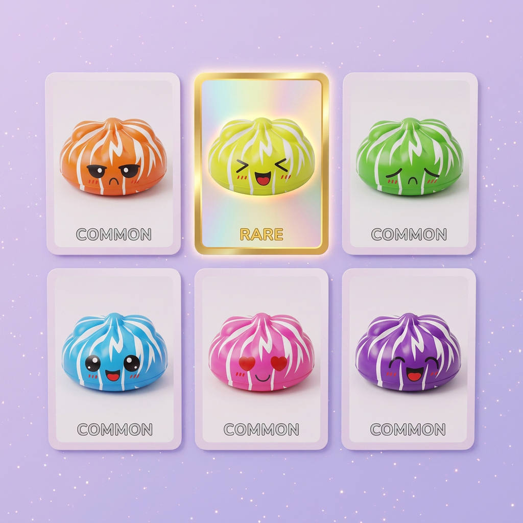 Squishy Dumpling Mystery Happy Faces Sorpresa — tabla de rarezas (común, raro, ultra raro)