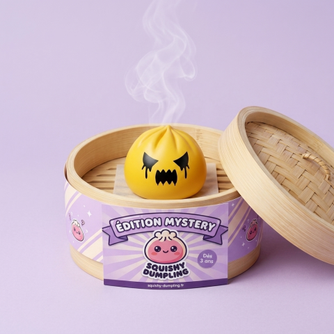 Squishy Dumpling Fantasma Mystery en su cesta de vapor de bambú