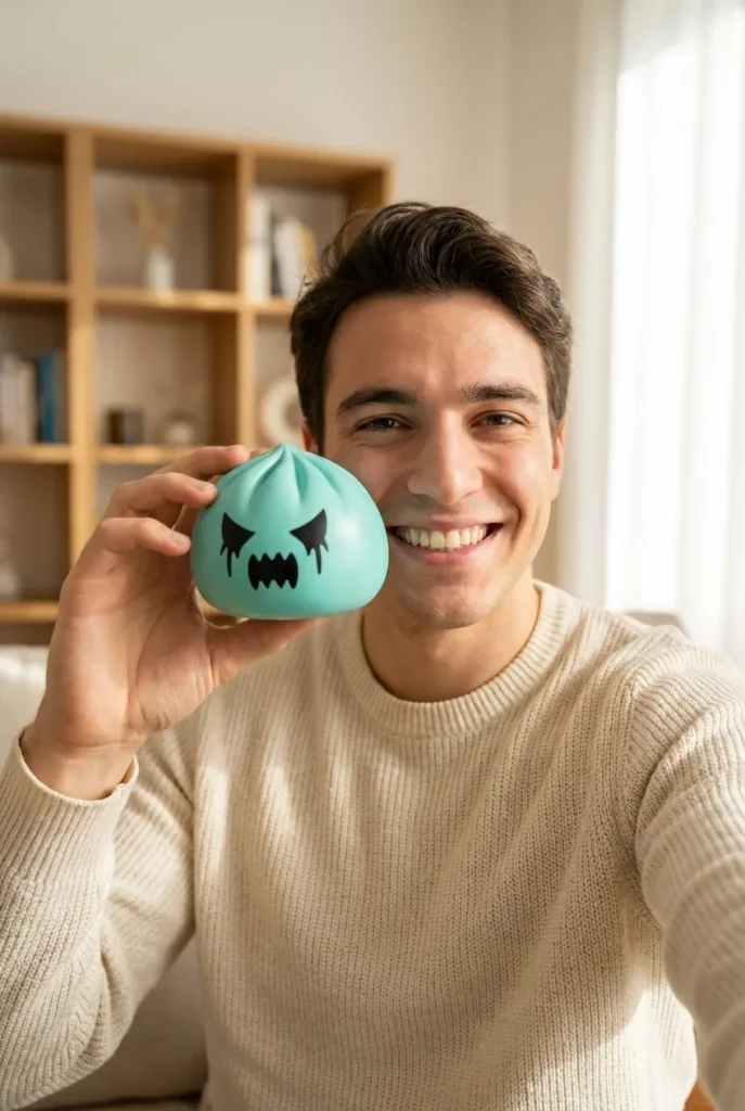 Squishy Dumpling Fantasma Mystery cerca de la cara