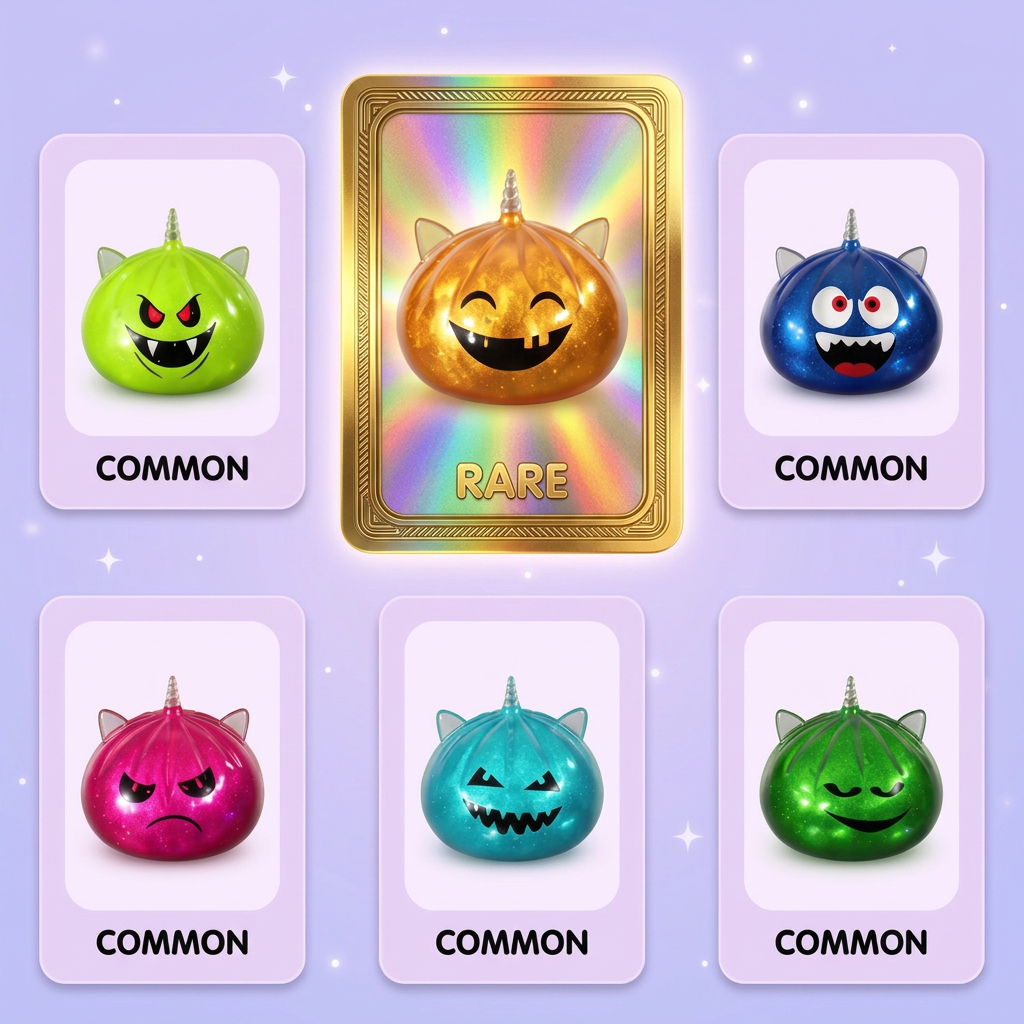 Dumpling Squishy Mystery Halloween Unicornio Cornudo — tabla de rarezas (común, raro, ultra raro)