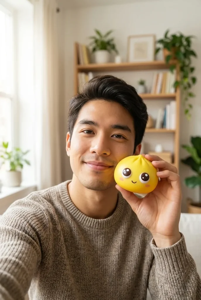 Dumpling Squishy Mystery Pop Ojos Grandes cerca de la cara