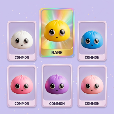 Dumpling Squishy Mystery Pop Ojos Grandes — tabla de rarezas (común, raro, ultra raro)