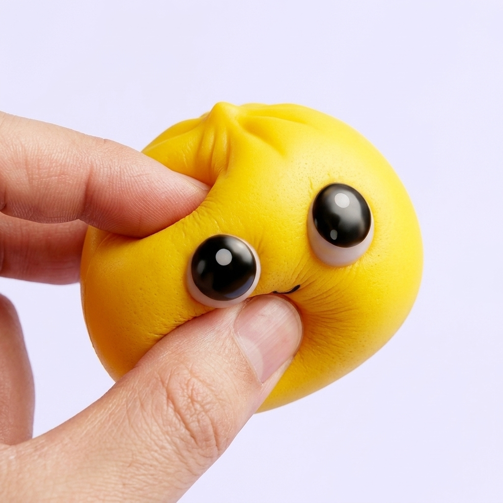 Dumpling Squishy Mystery Pop Ojos Grandes — efecto slow-rise, la espuma recupera su forma