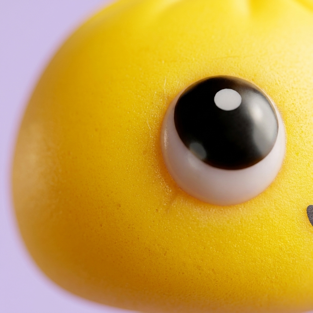 Dumpling Squishy Mystery Pop Ojos Grandes — primer plano macro de la textura
