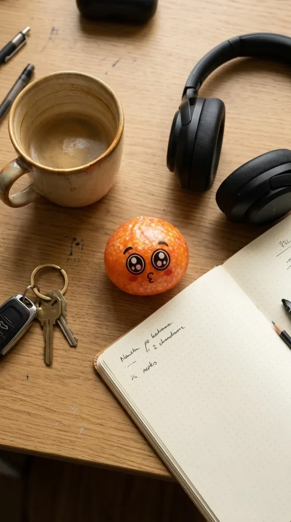 Squishy Dumpling Mystery Puppy Eyed en un escritorio
