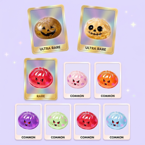 Dumpling Squishy Vampire Mystery Carmesí — tabla de rarezas (común, raro, ultra raro)