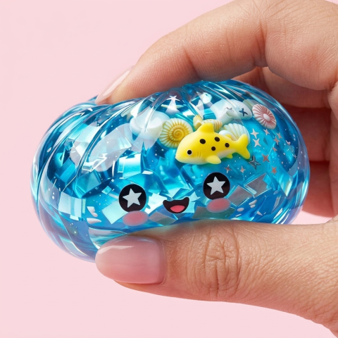 Squishy Dumpling Glitter Océano Arrecife de Coral — efecto slow-rise, la espuma recupera su forma