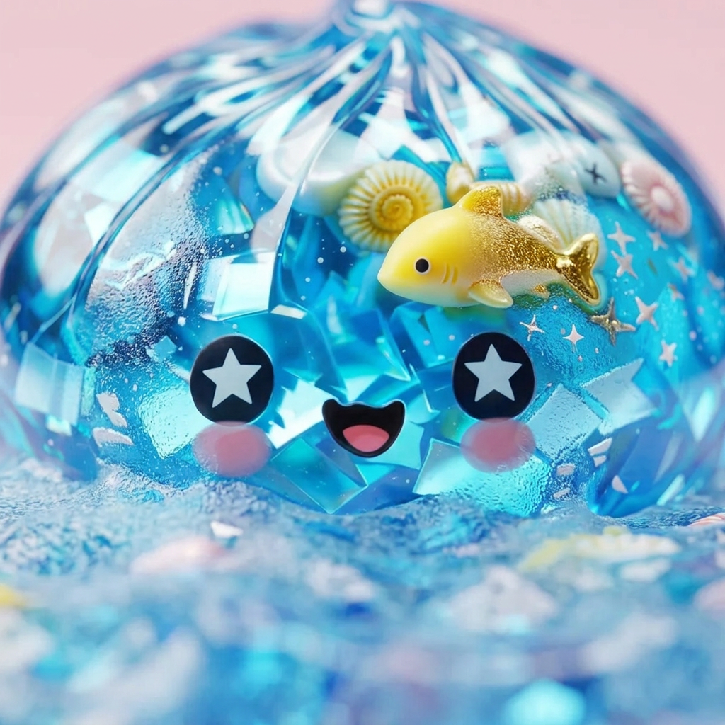 Squishy Dumpling Glitter Océano Arrecife de Coral — primer plano macro de la textura