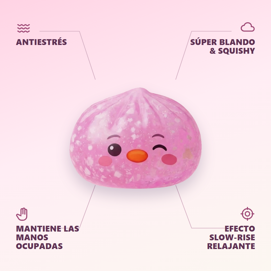 Squishy Dumpling Pingüino Rosa Caramelo — antiestrés, ultra blando, efecto slow-rise