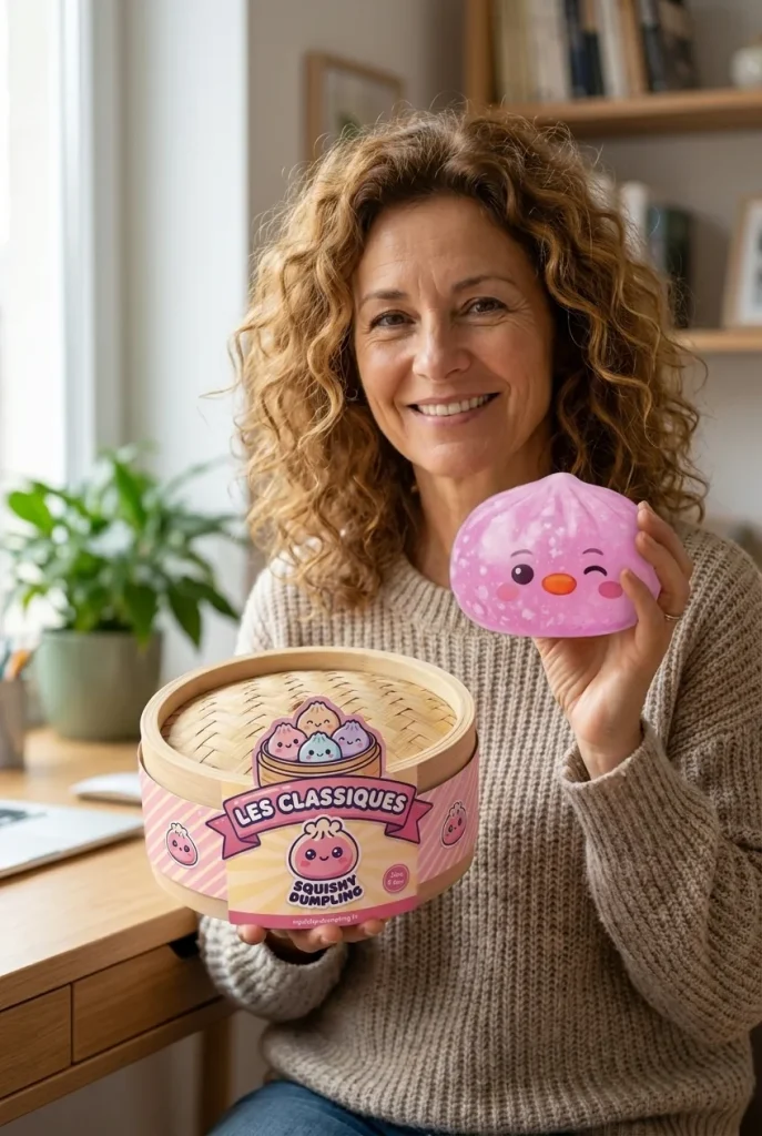 Squishy Dumpling Pingüino Rosa Caramelo con su cesta de vapor de bambú