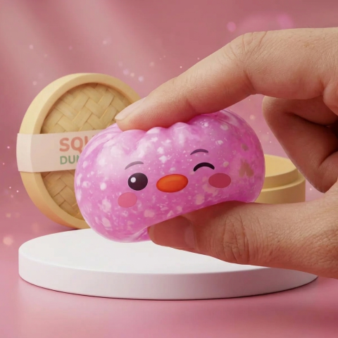 Squishy Dumpling Pingüino Rosa Caramelo — efecto slow-rise, la espuma recupera su forma