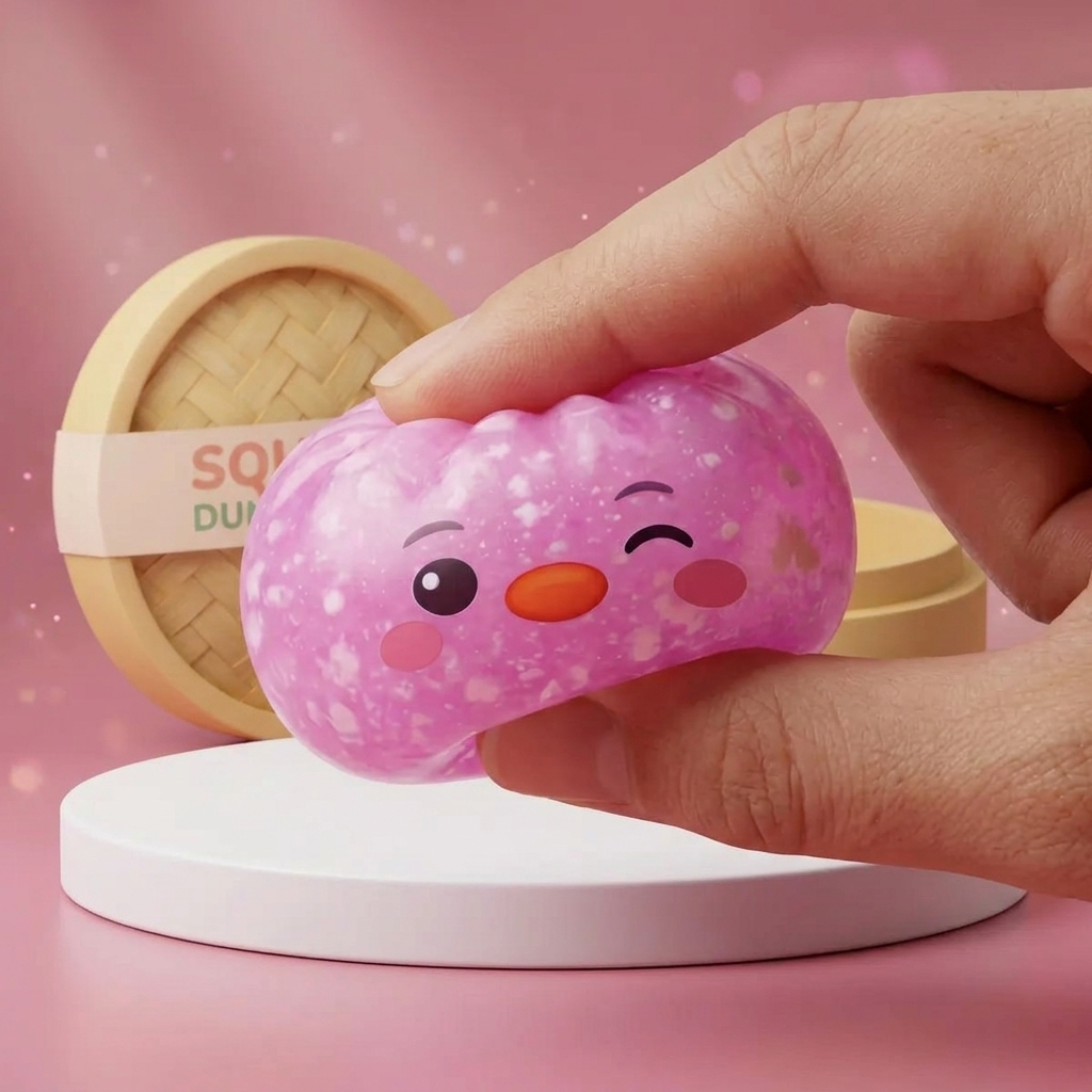 Squishy Dumpling Pingüino Rosa Caramelo — efecto slow-rise, la espuma recupera su forma