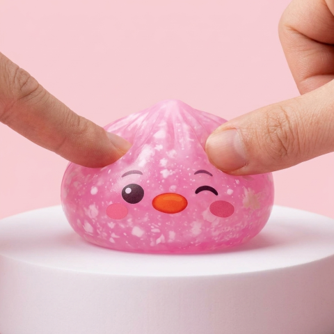 Squishy Dumpling Pingüino Rosa Caramelo apretado, material squishy