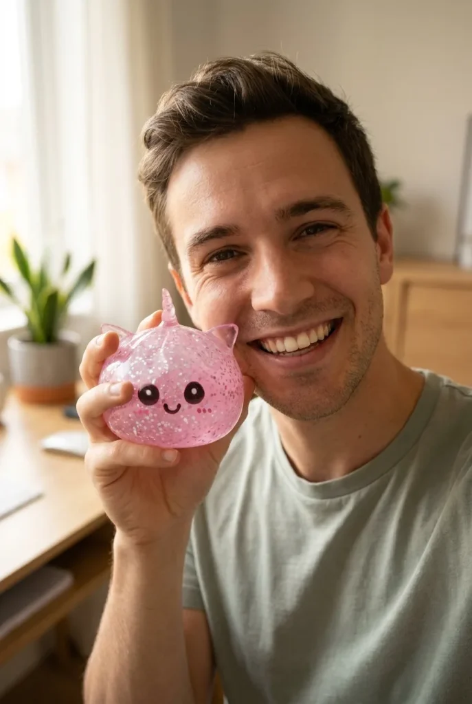 Dumpling Squishy Unicornio Rosa Glitter cerca de la cara