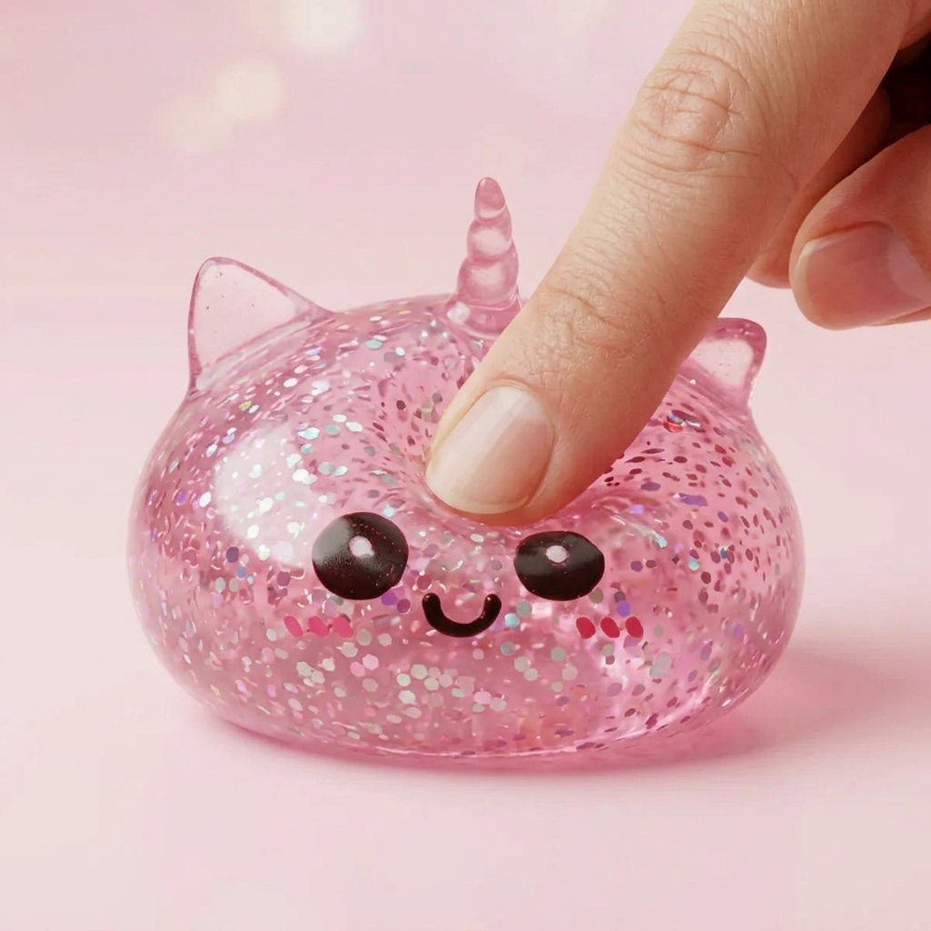 Dumpling Squishy Unicornio Rosa Glitter — efecto slow-rise, la espuma recupera su forma