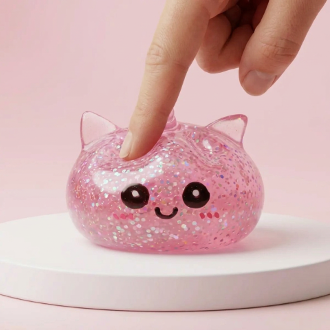 Dumpling Squishy Unicornio Rosa Glitter apretado, material squishy