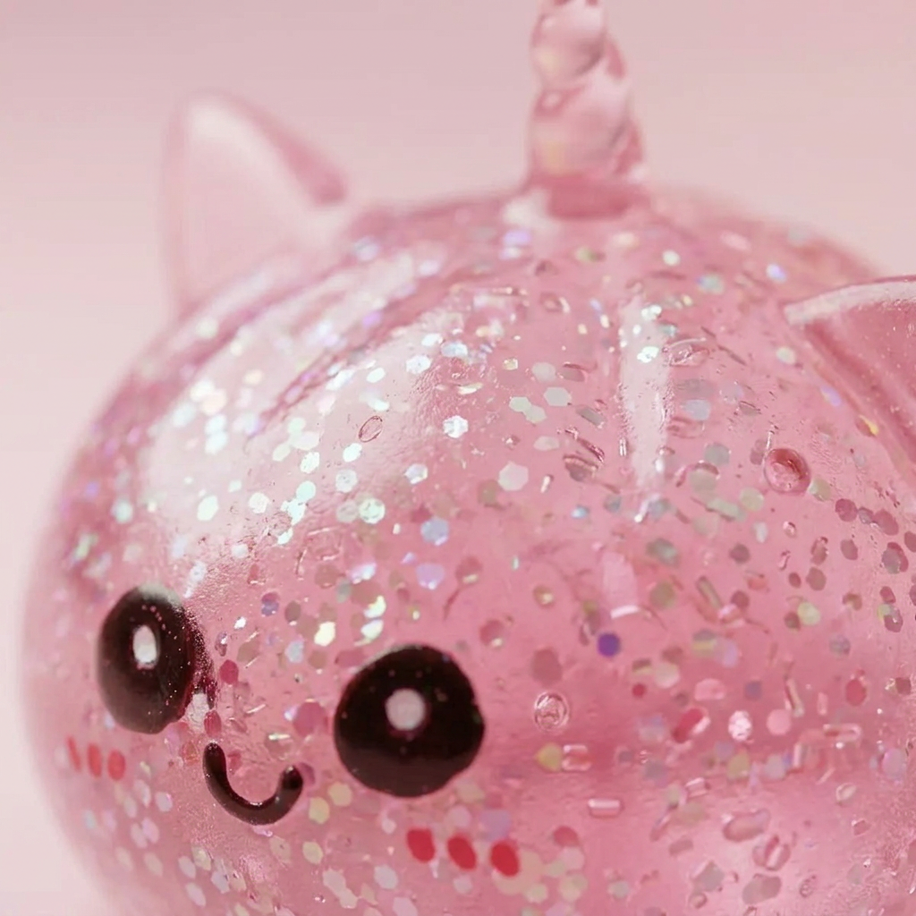 Dumpling Squishy Unicornio Rosa Glitter — primer plano macro de la textura