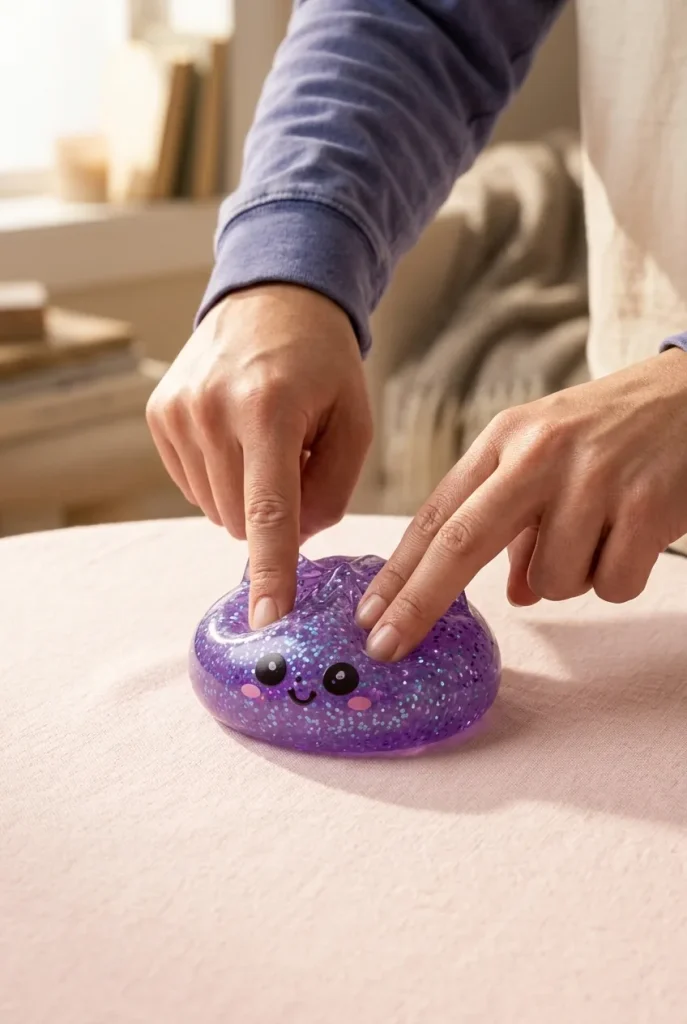 Dumpling Squishy Unicornio Glitter Violeta apretado entre los dedos