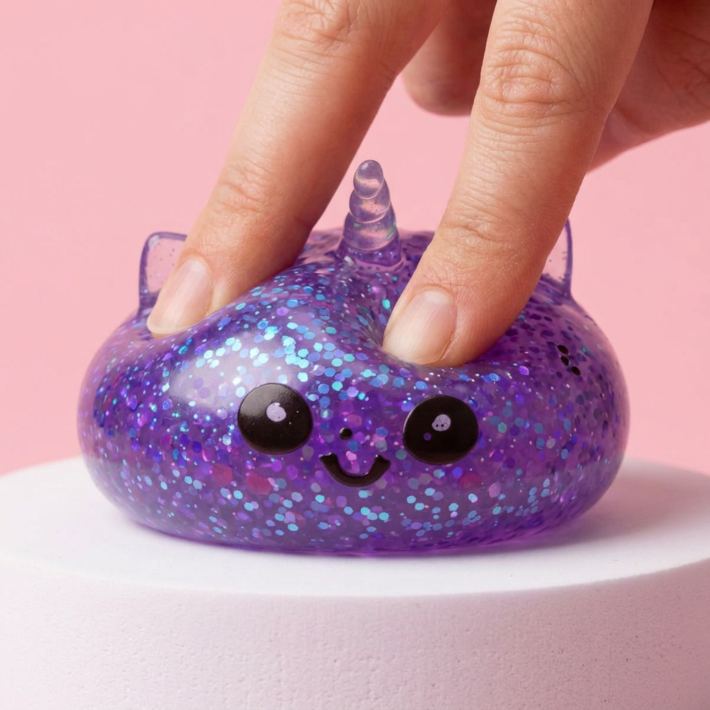 Dumpling Squishy Unicornio Glitter Violeta — efecto slow-rise, la espuma recupera su forma
