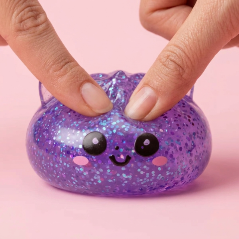 Dumpling Squishy Unicornio Glitter Violeta apretado, material squishy