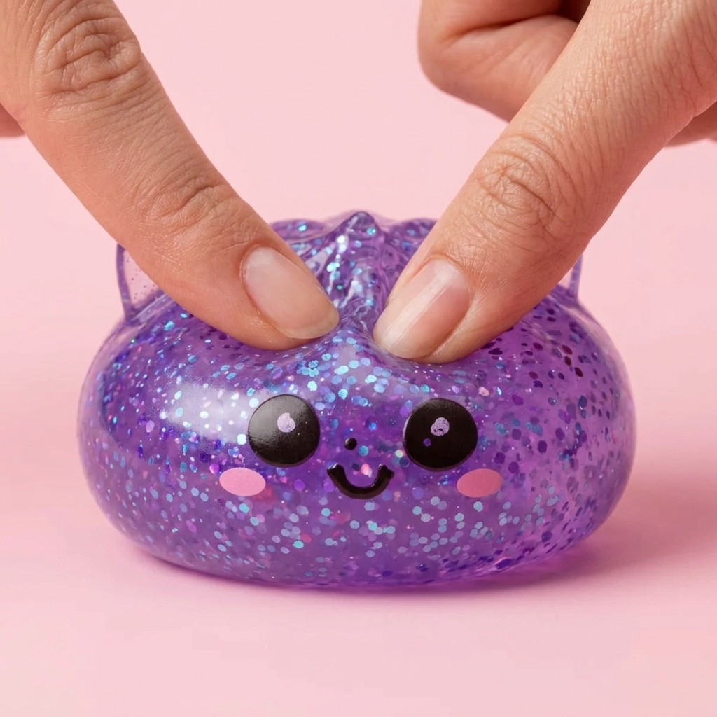 Dumpling Squishy Unicornio Glitter Violeta apretado, material squishy