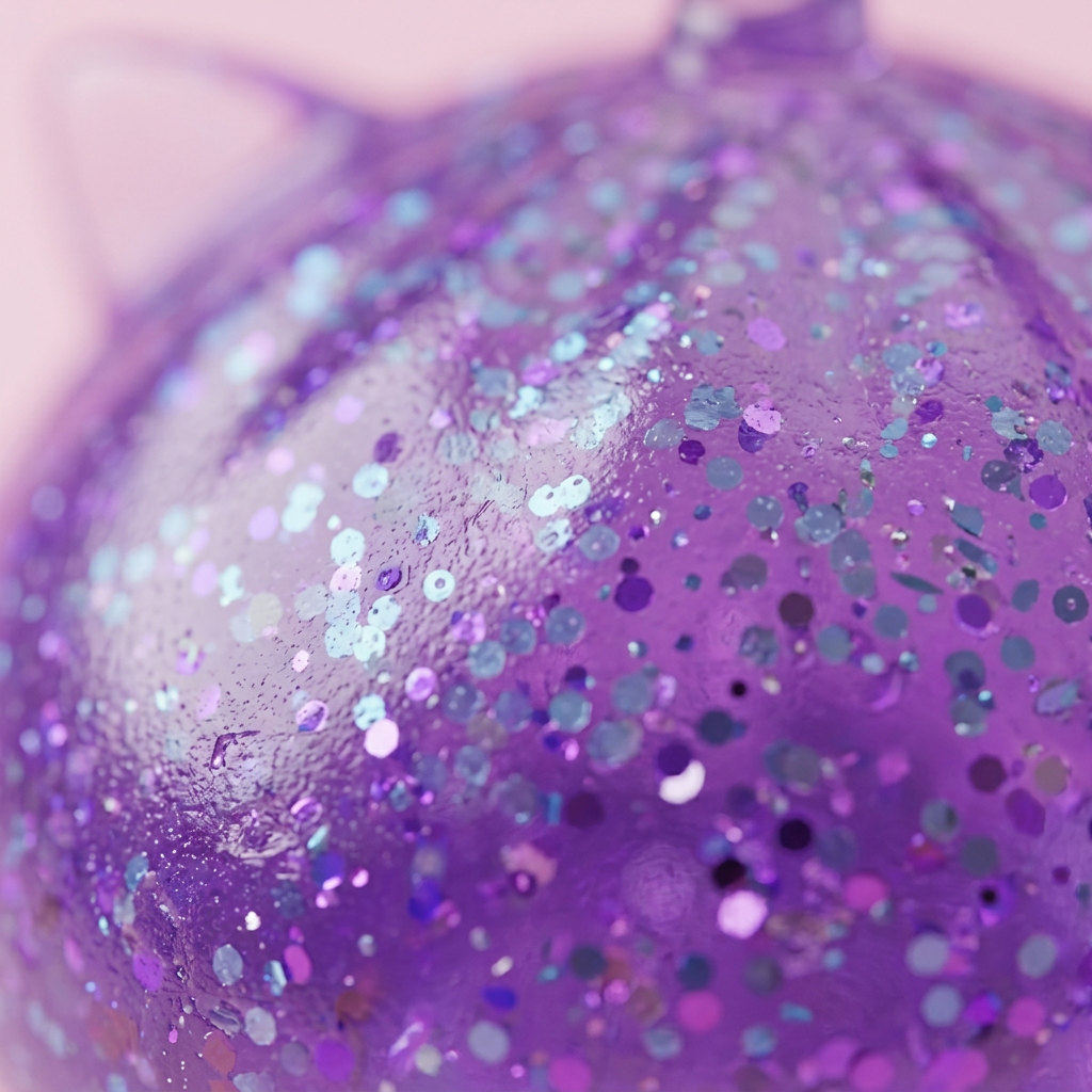 Dumpling Squishy Unicornio Glitter Violeta — primer plano macro de la textura