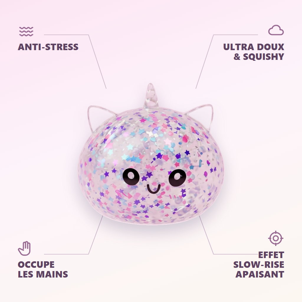 Dumpling Squishy Unicorn Sparkle Blanco — antiestrés, ultra blando, efecto slow-rise