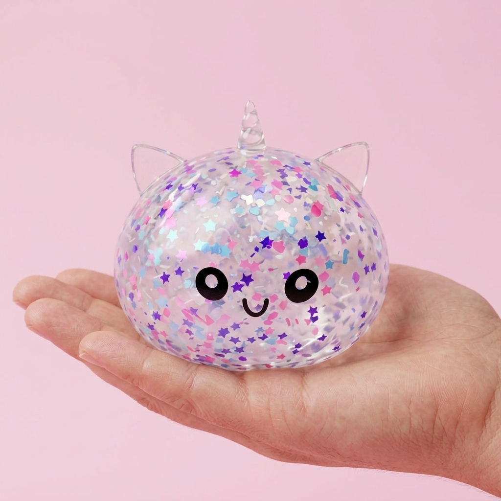 Dumpling Squishy Unicorn Sparkle Blanco en la mano, tamaño real