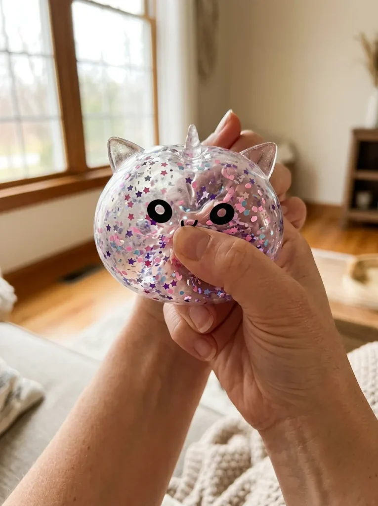 Dumpling Squishy Unicorn Sparkle Blanco apretado entre los dedos