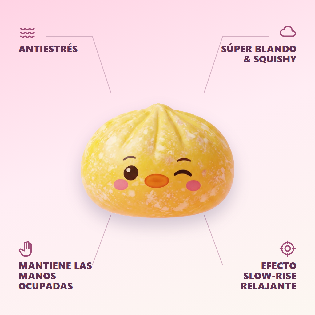 Squishy Dumpling Pingüino Amarillo Mantequilla — antiestrés, ultra blando, efecto slow-rise