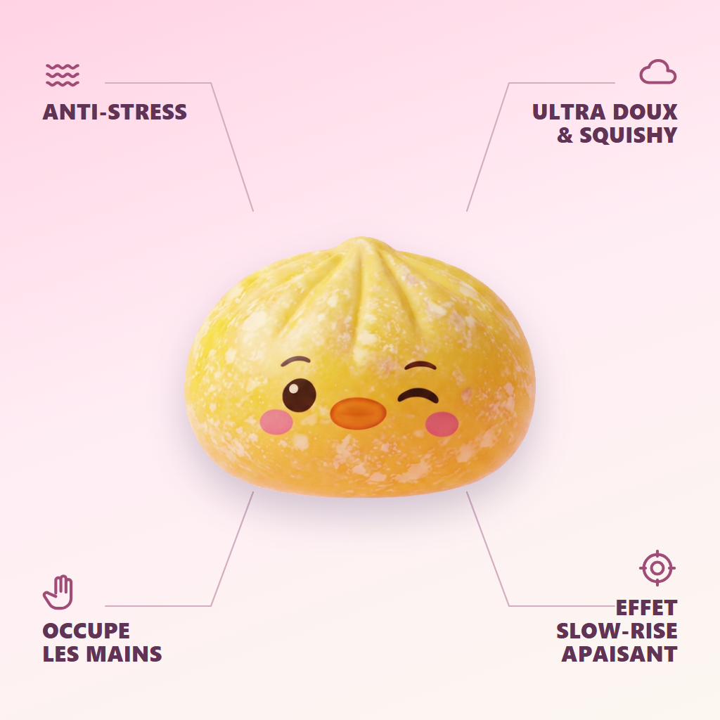 Squishy Dumpling Pingüino Amarillo Mantequilla — antiestrés, ultra blando, efecto slow-rise