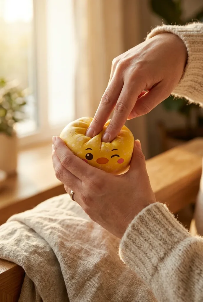 Squishy Dumpling Pingüino Amarillo Mantequilla apretado entre los dedos