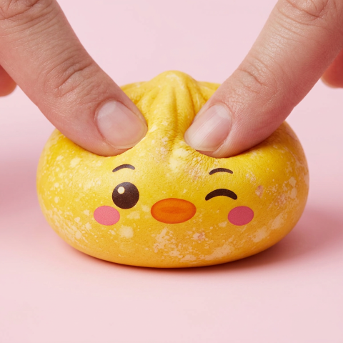 Squishy Dumpling Pingüino Amarillo Mantequilla — efecto slow-rise, la espuma recupera su forma