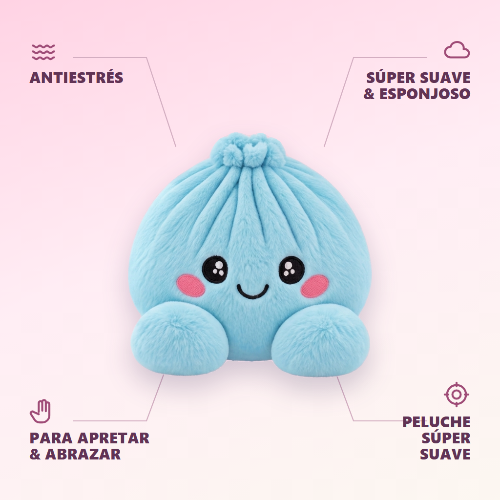 Squishy Dumpling Peluche Azul Cielo — antiestrés, ultra blando, efecto slow-rise