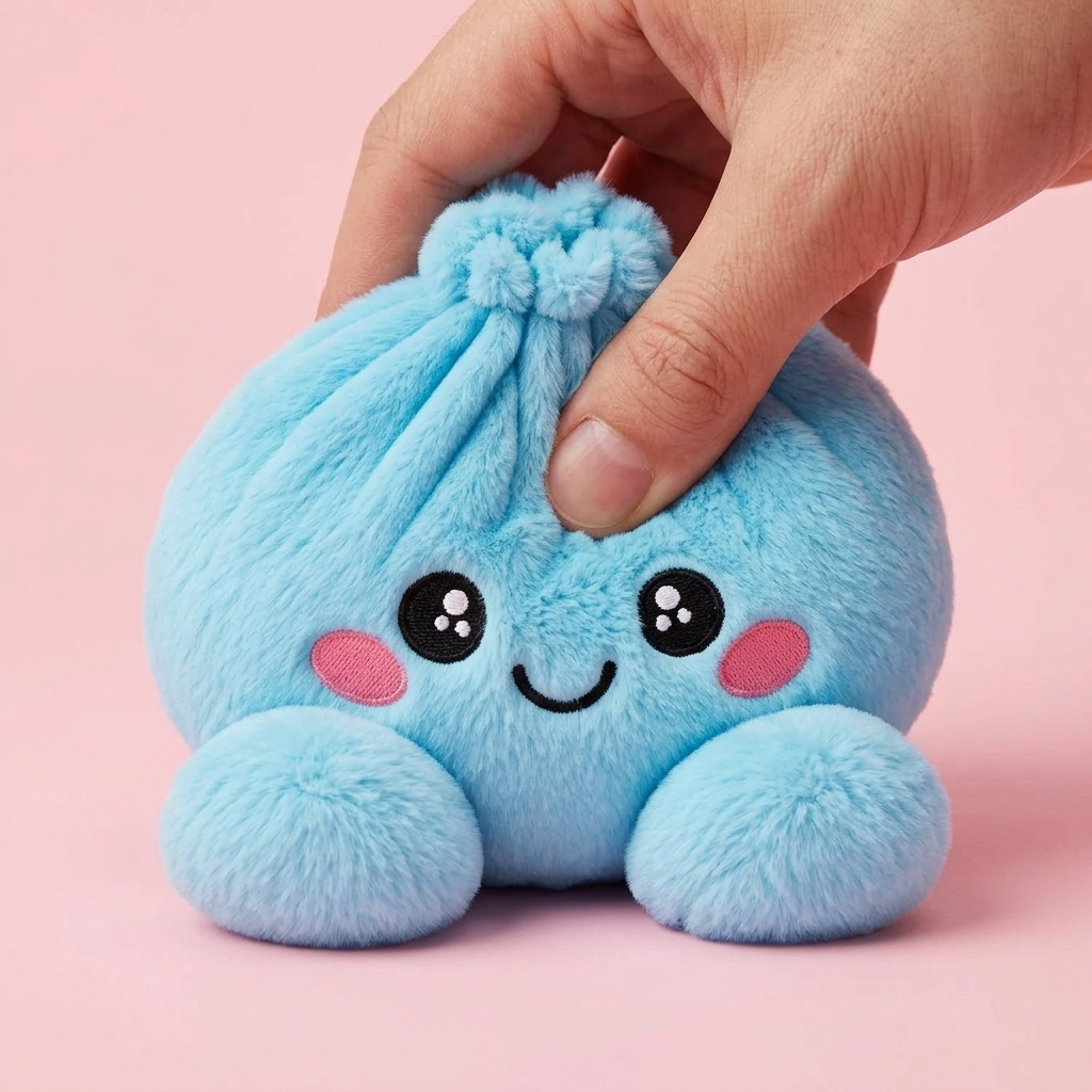 Squishy Dumpling Peluche Azul Cielo — efecto slow-rise, la espuma recupera su forma