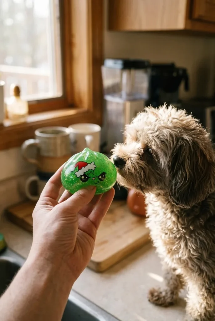 Grumpy Dumpling Squishy Navideño Verde Glitter y un animal