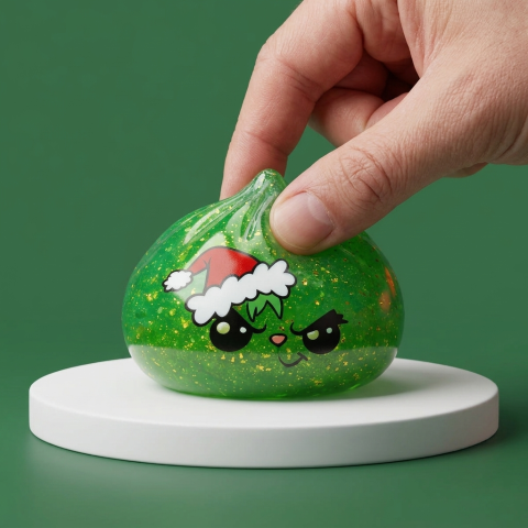 Grumpy Dumpling Squishy Navideño Verde Glitter apretado, material squishy