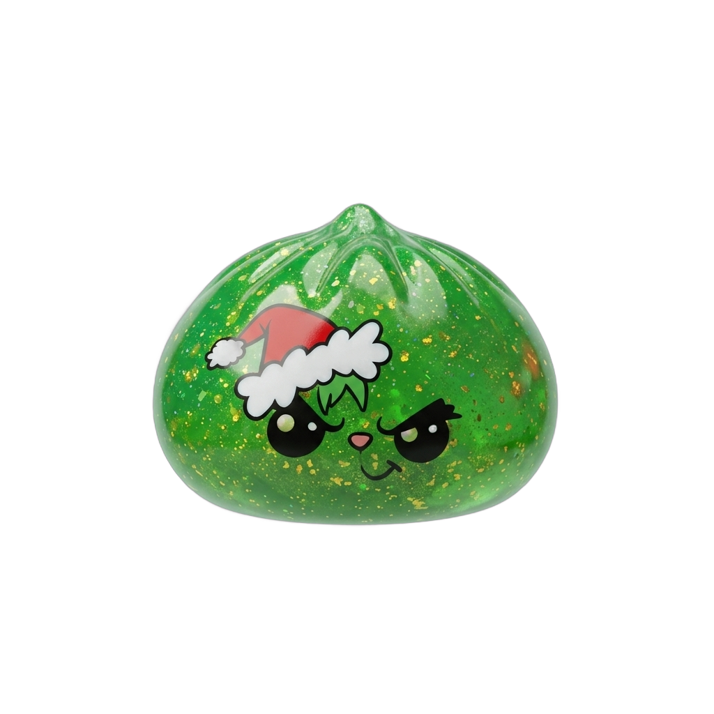 Grumpy Dumpling Squishy Navideño Verde Glitter — squishy antiestrés slow-rise