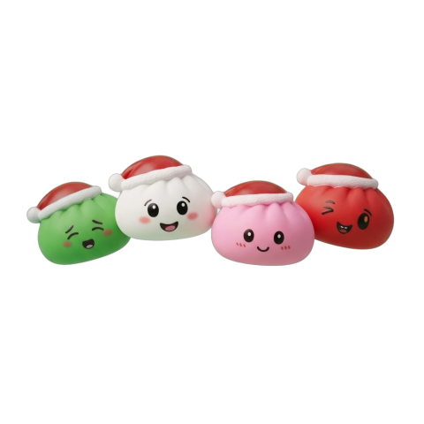 Dumpling Squishy Gorro de Navidad Set de 4 — squishy antiestrés slow-rise
