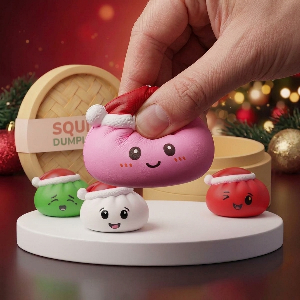 Dumpling Squishy Gorro de Navidad Set de 4 — efecto slow-rise, la espuma recupera su forma